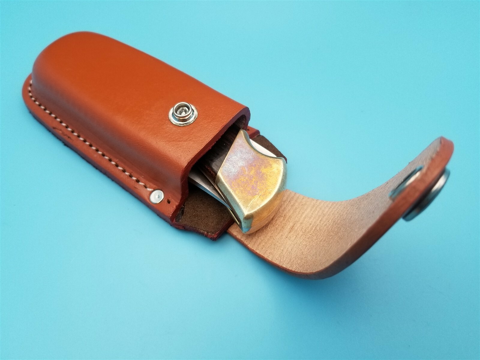 Tan Leather Folding Knife Belt Sheath Pouch Case 5” closed Knives fits Buck 110 eBay