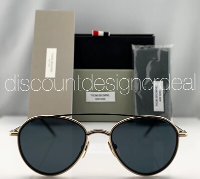 Thom Browne TB-109-A-T-GLD-BLK Round Sunglasses Black Gold Dark