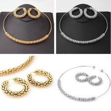 Fashion Girls Women's Stainless Steel Mesh Choker Necklace Earrings Jewelry Set