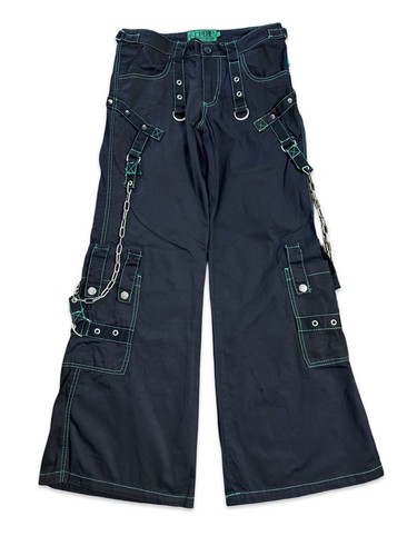 Rare Tripp NYC Bondage Baggy Goth Rave Grunge Black Green Details Pants AF6962 - Picture 5 of 12