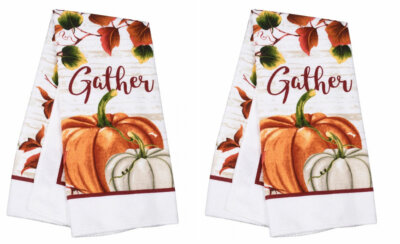 New Fall Harvest Pumpkin Thanksgiving Kitchen Towel ~ Set of 2 Gather