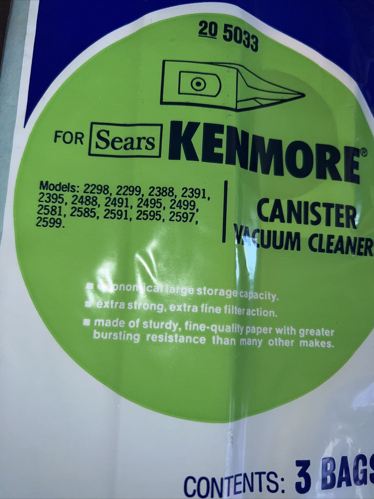 7X New, NOS. Sears Kenmore 3 Pack Canister Vacuum Cleaner Bags. 20 5011