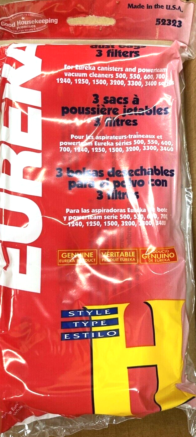 GENUINE Eureka Type H Vacuum Disposable Dust Bags 52323 PACK OF THREE BAGS eBay