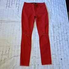 Women  s EXPRESS Mid Rise Jeans Sz 2R Red Ankle Jeans Distressed