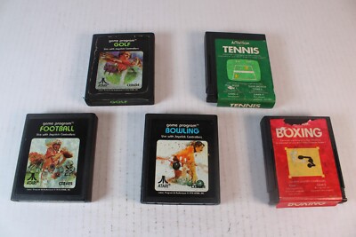 Lot Of 5 - Atari 2600 - Vintage Video Games - Sports Game Cartridges, tested