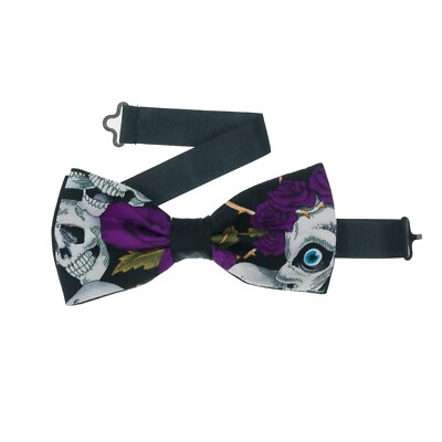 Day of the Dead Skull Roses Pre-Tied Dickie Bow Tie Hair Prom Bowtie