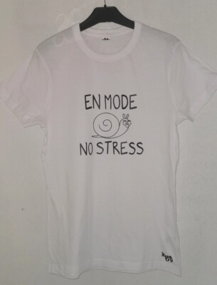 Weißes T-Shirt im No Stress Mode Schnecke lustig Humor Geburtstag Geschenk S
