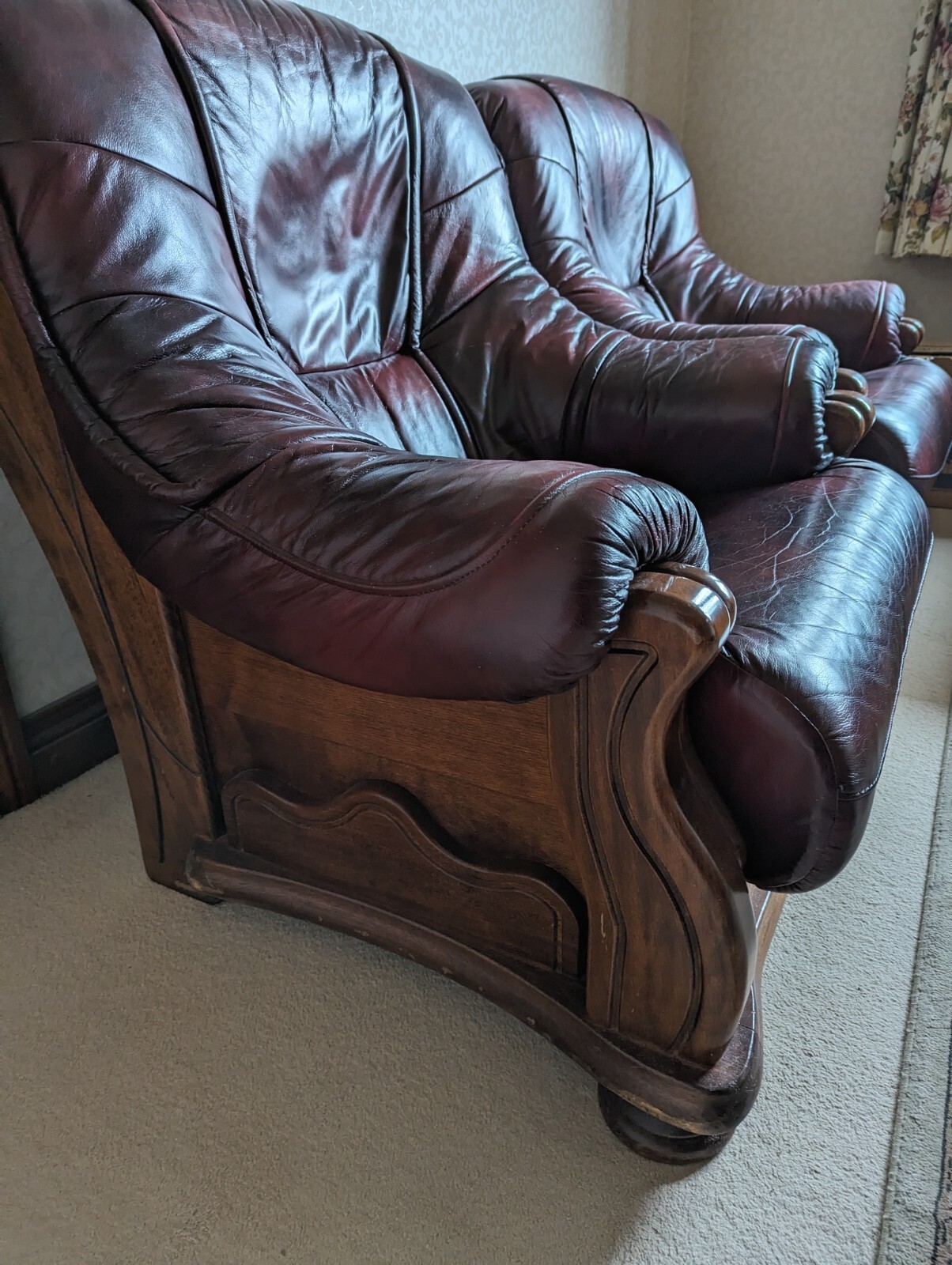 Pair Of Wooden Frame Oxblood Leather Armchairs eBay
