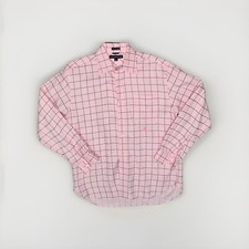 Tommy Hilfiger 80s 2 Ply Fabric Long Sleeve Shirt Pink Plaid Size L-XL