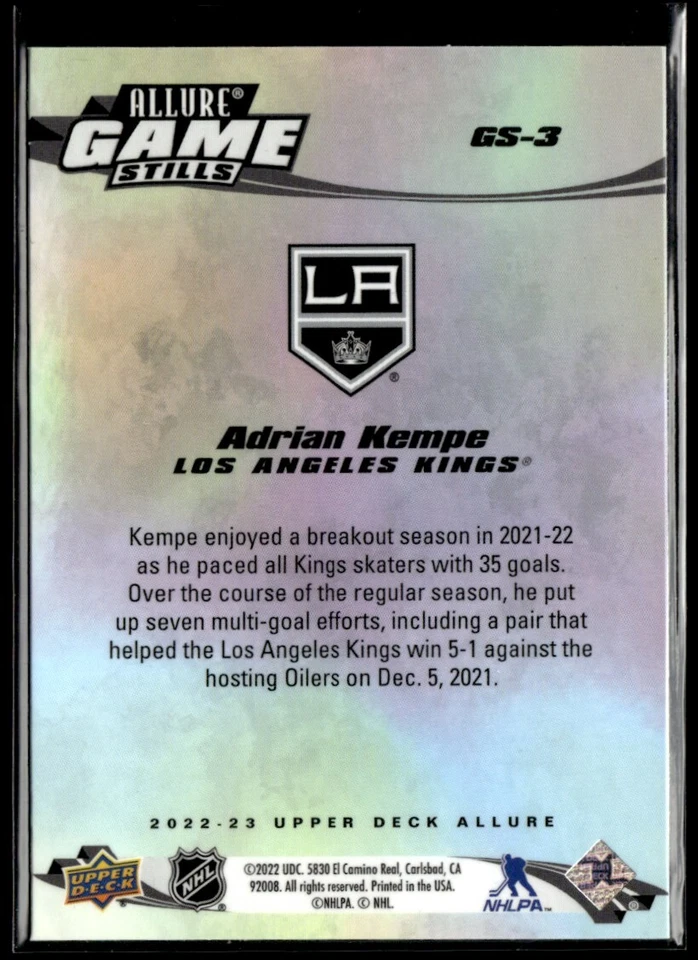 2022-23 Upper Deck Allure Game Stills Adrian Kempe #GS-3 - Image 2 of 2