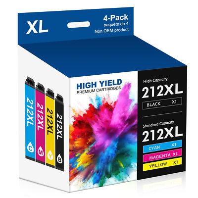 4Pc 212XL Ink compatible with Epson 212XL Workforce WF-2830 WF-2850 Printer