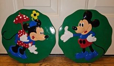 Set of 2 Mickey Minnie Mouse Hand Painted Vintage 11" Wall Plaques
