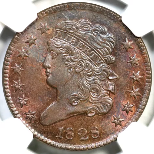 1828 C-3 NGC MS 64 RB 13 Stars Classic Head Half Cent Coin 1/2c
