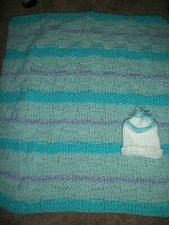 BABY BOY OR GIRL 2 PC  AFGAN  HAT SET....NEW   HAND KNIT