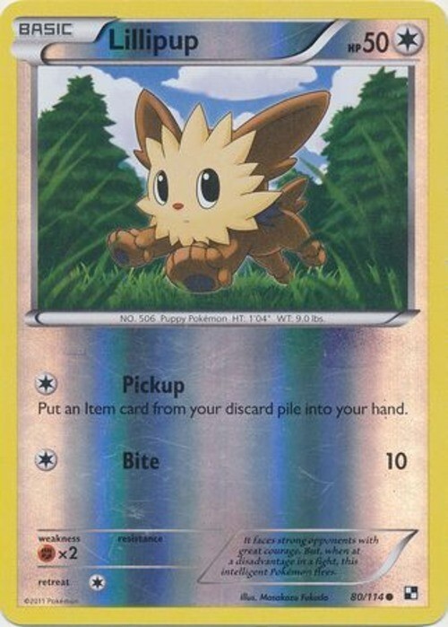 Pokemon Lillipup 80/114 Reverse Holo Black and White LP