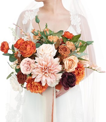 Boho  Wedding Bouquet for Bride, Rustic Terracotta Bridal Bouquet for Bride