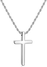 Cross Necklace for Men, Silver Tone Cross Pendant Necklace and Cross Chain for M
