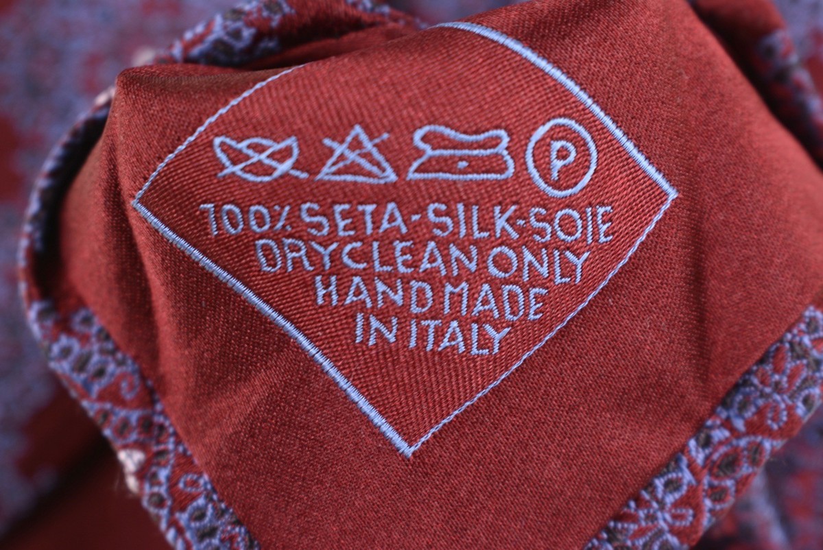 Cravate Brioni En Soie - Motif Géométrique Bleu/Rouge Médaillon - Faite Main Italie - Neuf