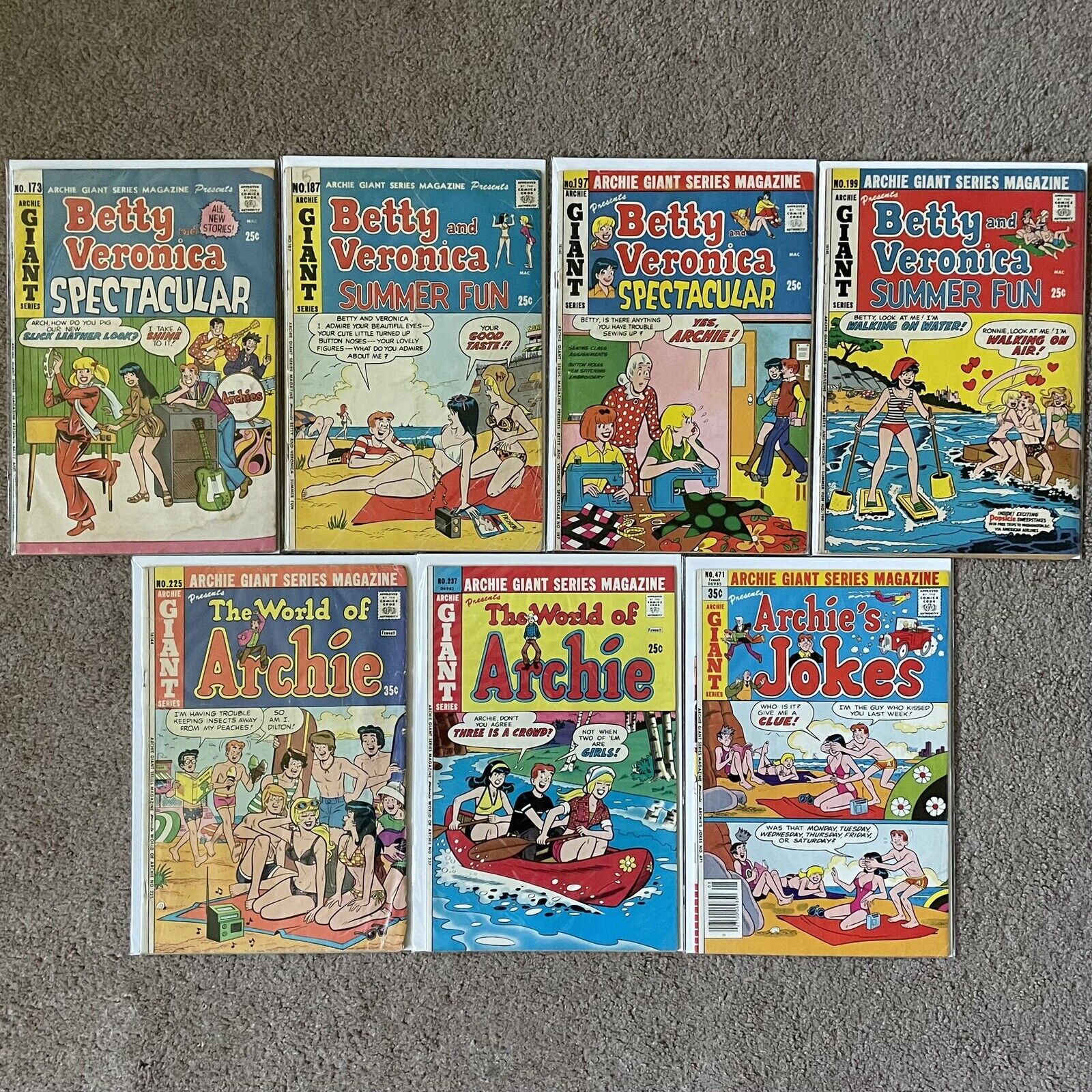 Archie Giant Series Lot Of 7 BRONZE AGE 1970s Betty Veronica Jughead Comics