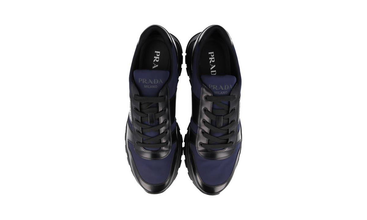 PRADA Leather Nylon PRAX Sneakers - 4E3463 Black Navy Blue NEW