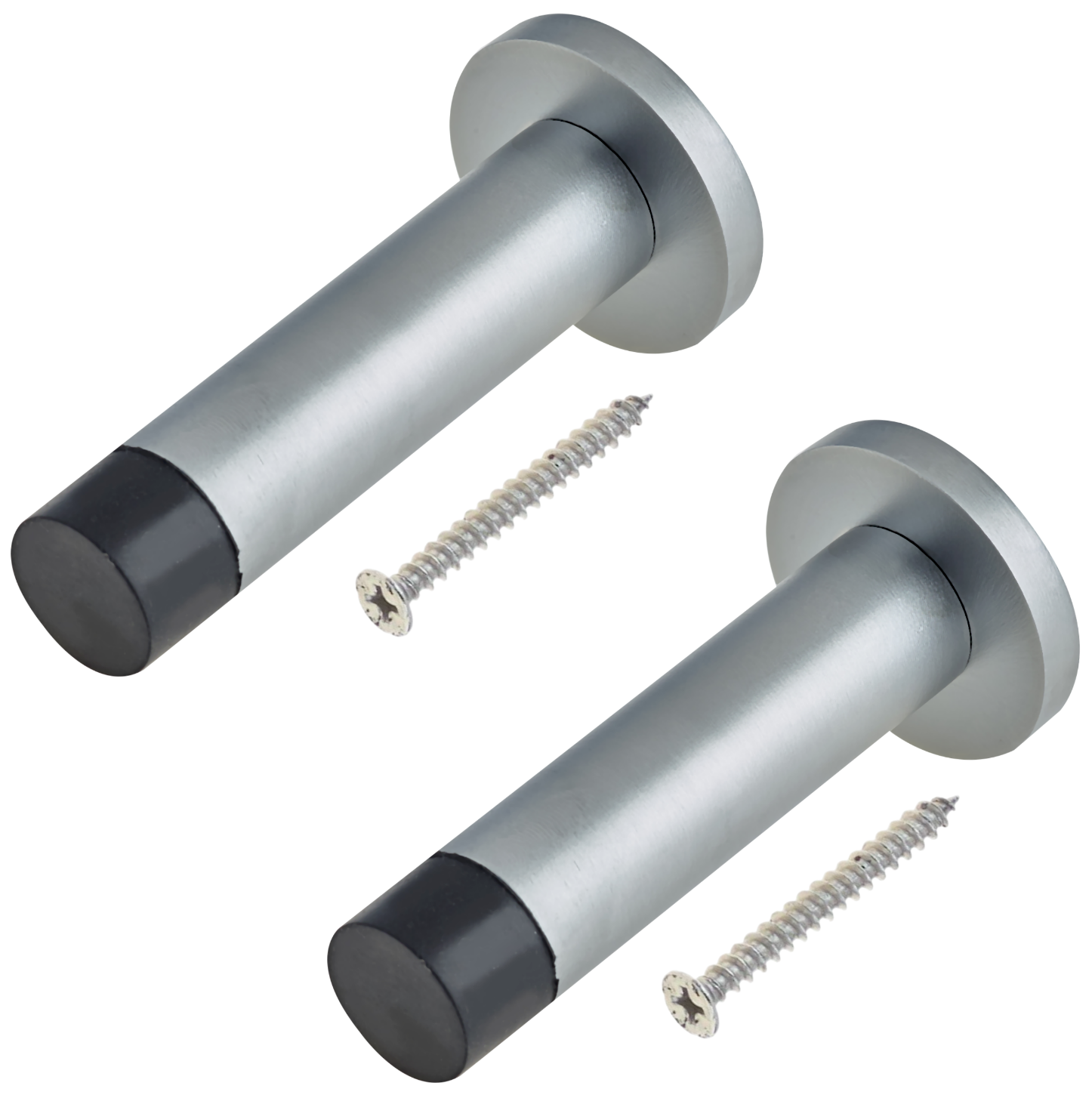 PROJECTING DOOR STOP *Pack 2* SATIN Metal Wall Mounted Doorstop Rubber Buffer