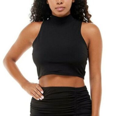 NWT! Emerald Sundae Sz M Junior Stretch High Neck Tank Cropped Tank Top Black