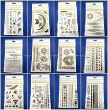 12 sheets flash gold silver Bohemian Tattoos Body Makeup temporary tattoo