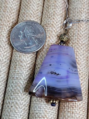 Fluorite, MOP, Glass & Banded Purple Agate Necklace Wire Wrapped Sterling Clasp - Picture 9 of 14