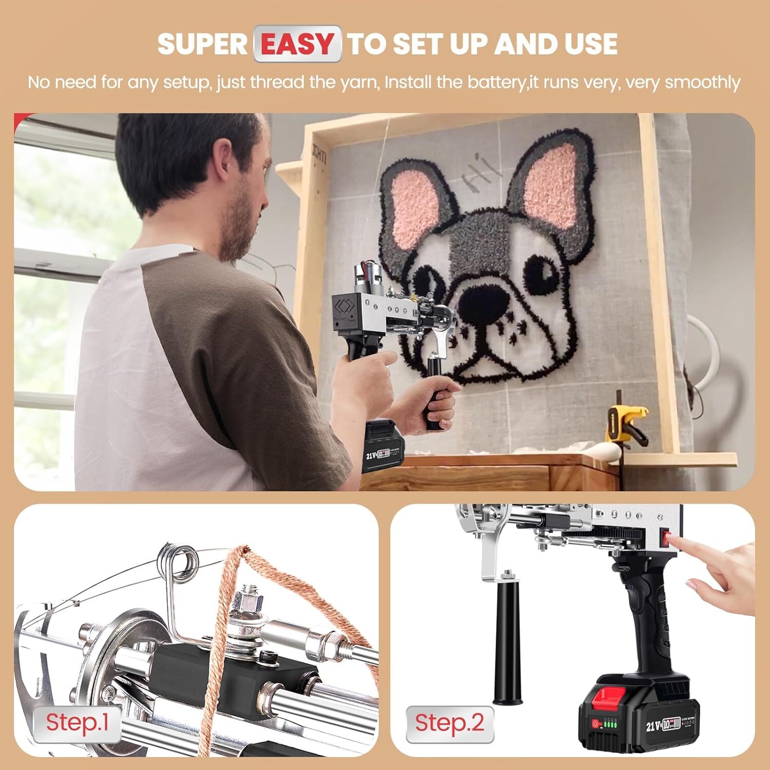 Battery Powered Rug Tufting Gun Kit for Carpet Making Cordless Tufting