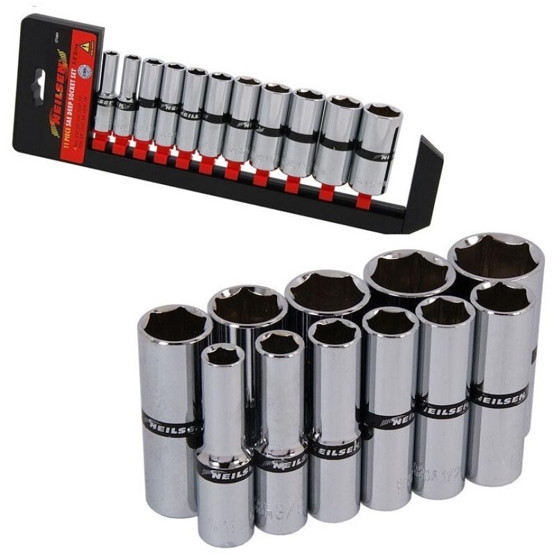 11pc 3/8"" DRIVE DEEP SAE SOCKET SET by NEILSEN TOOL 5/16"" to 7/8"" A/F single hex