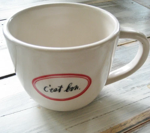 RAE DUNN MAGENTA FRENCH C'EST BON CAFE AU LAIT CAPPUCCINO MUG RETIRED BOUTIQUE
