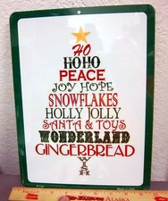 Colorful metal sign 12 x 9 in Christmas tree design with Xmas words, made in USA