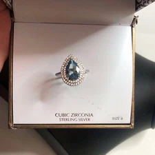 3732 Giani Bernini sterling silver 925 blue pear halo CZ pear cut ring sz 8