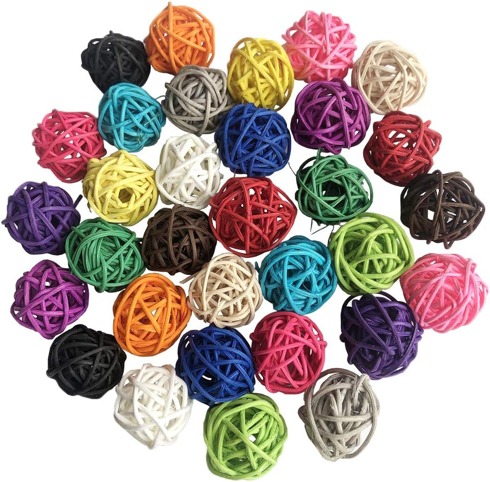 Rattan Balls 32 Pack 1.2 Inch Wicker Ball Birds Quaker Parrot Parakeet Chewing P