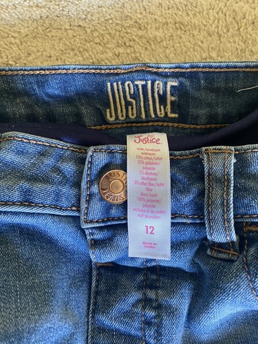 Justice Sz 12 Blue Denim Distressed Skirt Cotton Spandex Shorts Underneath Fun - Picture 9 of 12