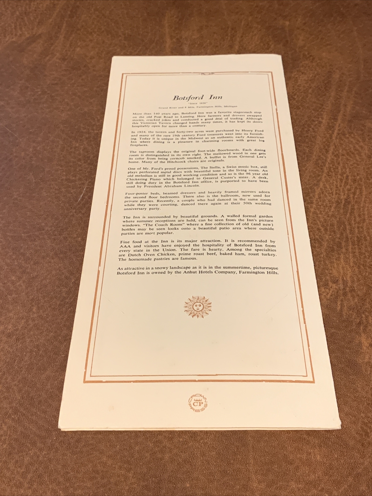 Vintage Rare The Botsford Inn Farmington Hills Michigan Restaurant