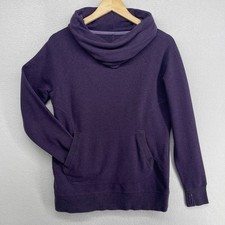 LL BEAN Sweatshirt Womens M Cozy Pullover Cowl Neck Thumbholes Stretch Purple