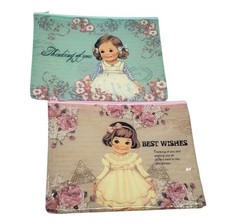 Cute Little Girl Cottage Floral Romantic Zipper Makeup Stationery Letter Bag Set