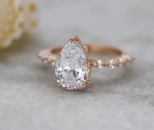 3.00Ct Pear Cut Lab Created Diamond Engagement Ring 14K Rose Gold Plated