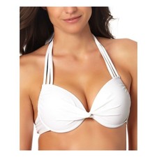 California Waves White Push-Up Halter Bikini Top M Sweetheart Strappy NWT Macy's