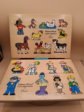 Vintage 1970s Fisher Price Wooden Puzzles 503 507 Occupation/Farm Animals Lot