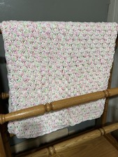 Pink/green/white Handmade Crochet Baby Blanket, Brand New, 38  x40  