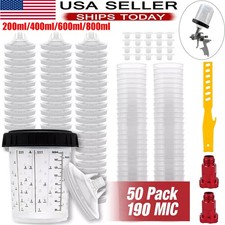 50/100Packs CUPS Disposable Paint Spray Gun Cup Liners and Lid System (190 Mic)