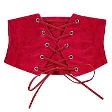 Women Waist Belt Corset Lace Up Tied Waspie Elastic Fit Waist Size 32"-36" Red