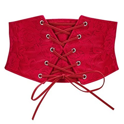  Women Waist Belt Corset Lace Up Tied Waspie Elastic Fit Waist Size 32''-36'' Red
