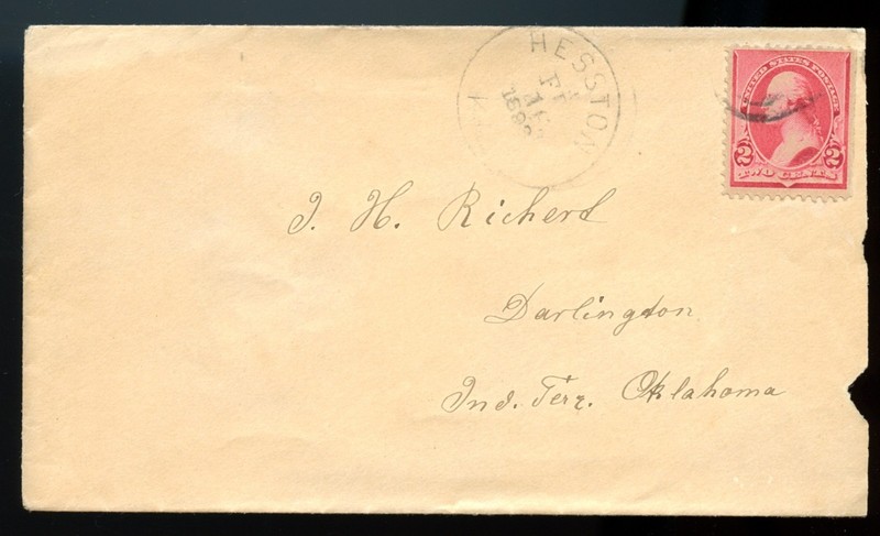 1893 Postmark Hesston Kansas mailed to Darlington Indian Territory Oklahoma