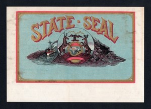 EX RARE Old Original STATE SEAL Cigar Label - MICHIGAN'- ELK - MOOSE - EAGLE