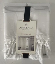 Woven Stripe Tassel Shower Curtain White/Dark Gray - Hearth & Hand - Magnolia