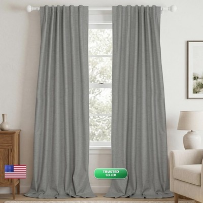 HESTIA Blackout Linen Curtains 52'' W x 84'' L Grey 2 Panels Set