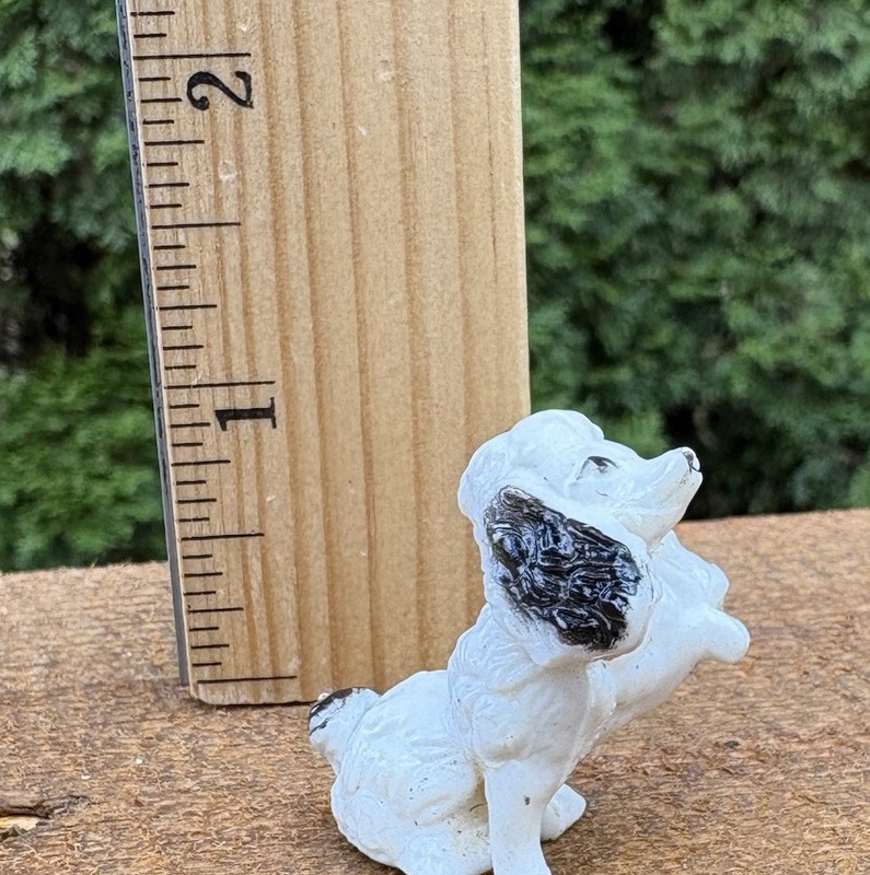 Dollhouse Miniature Vintage Poodle Dog Figurine Black And White Plastic
